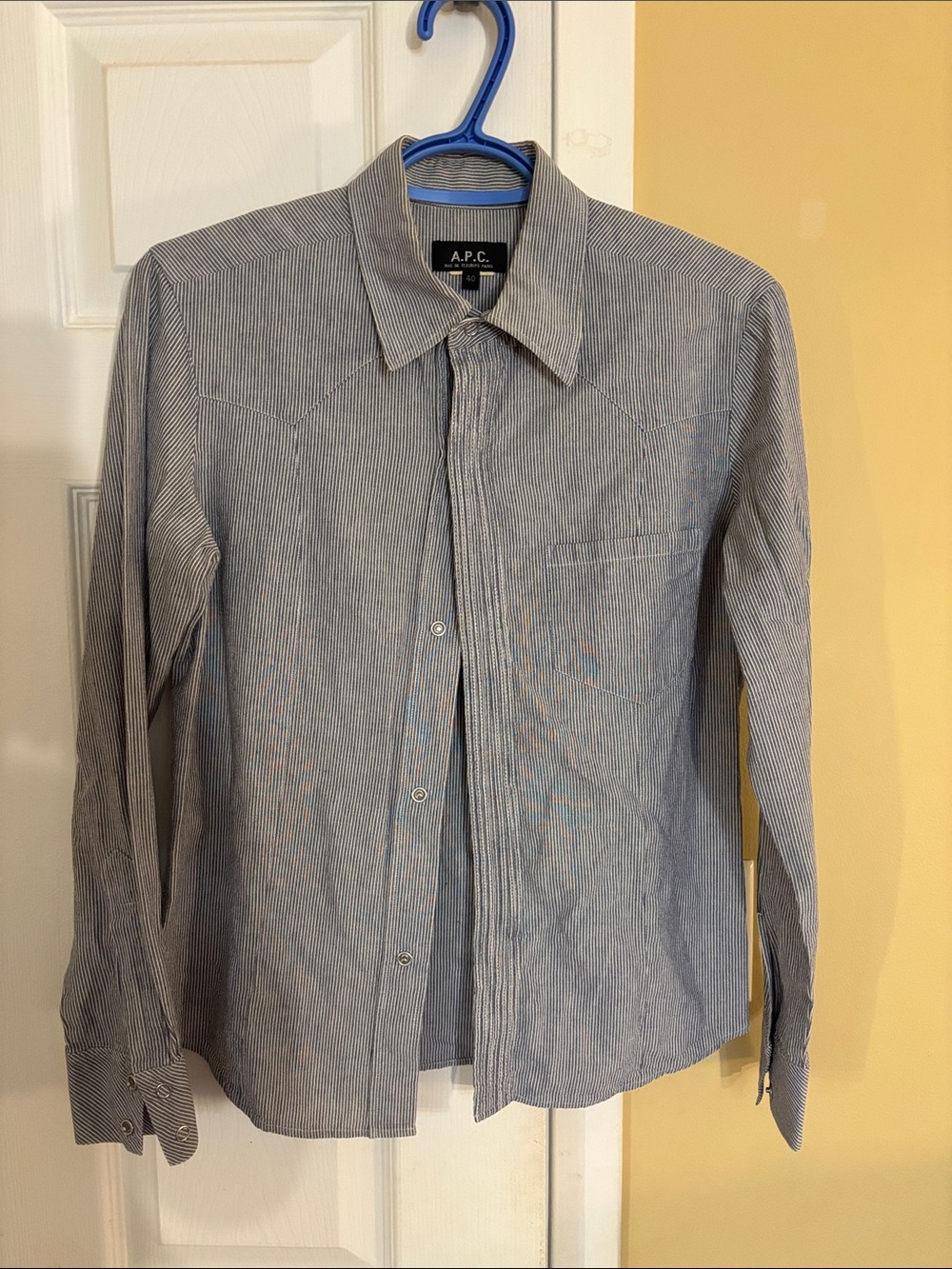 A.P.C. Women’s Narrow Blue-White Stripe Shirt Jacket